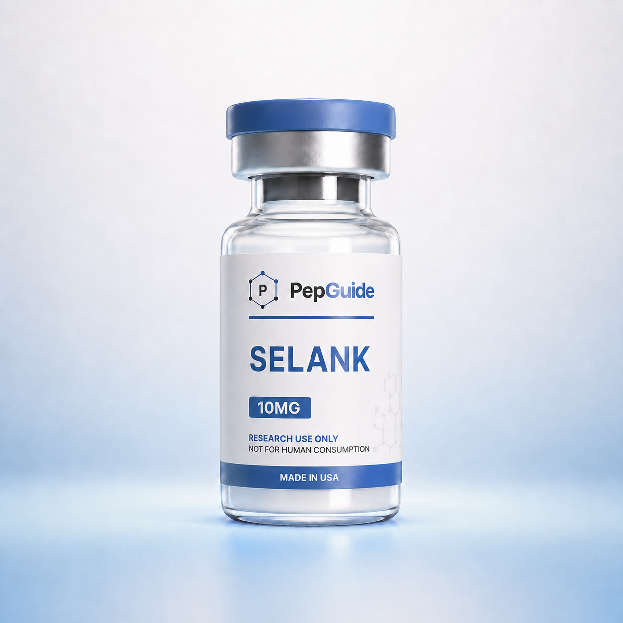 Selank research peptide vial from PepGuide