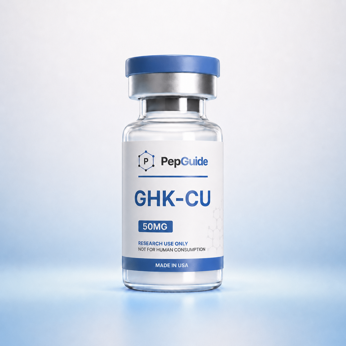 GHK-Cu research peptide vial from PepGuide