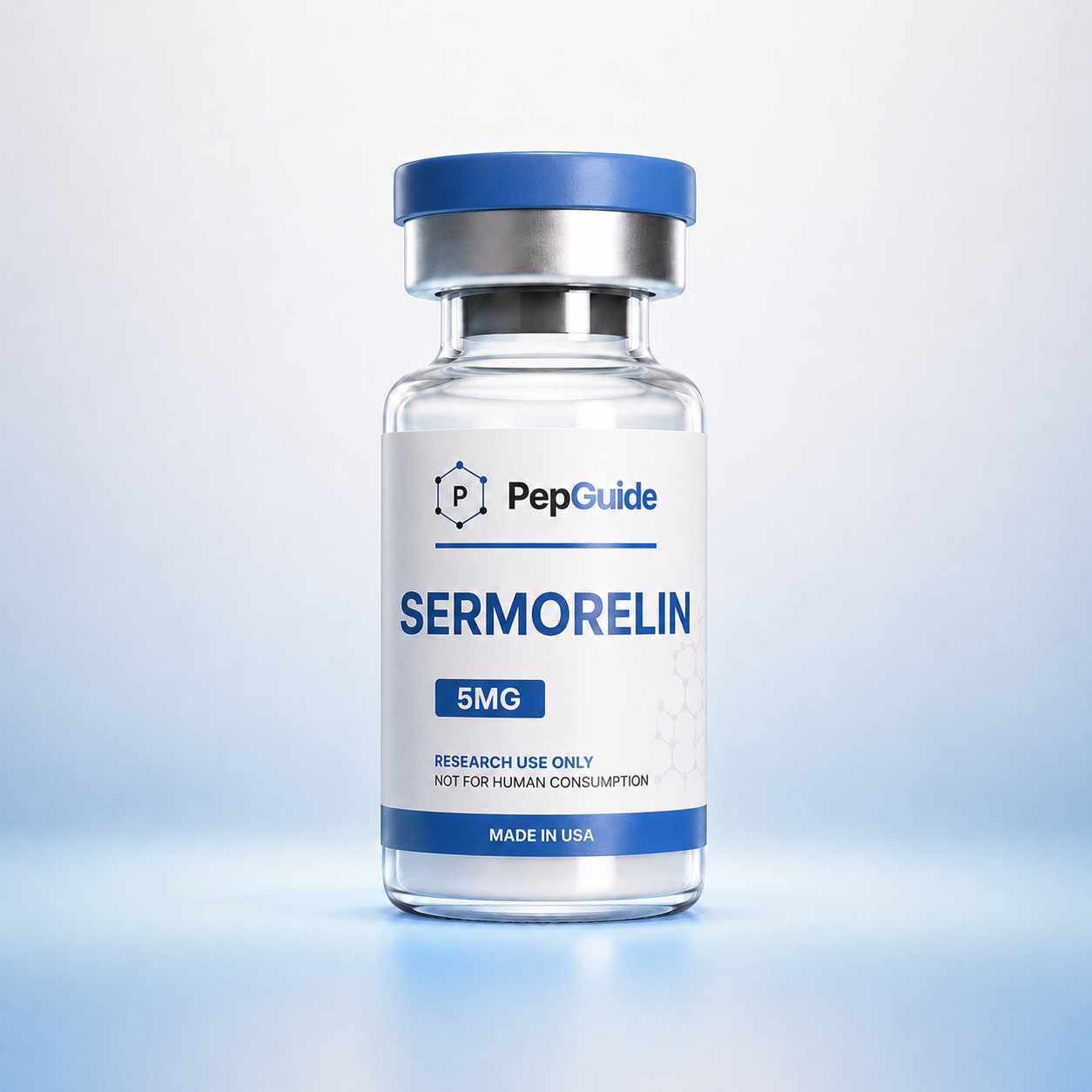 Sermorelin research peptide vial from PepGuide